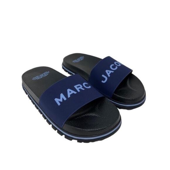 Marc Jacobs Slides Womens Size 5 Navy Blue Logo Slip On Sandals Pool Beach NIB - Picture 10 of 16